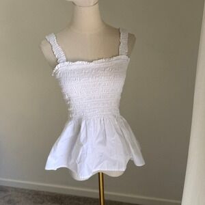 Gap White Smocked Peplum Top Ruffle Strap Square Neck Cotton Blouse Medium Tall